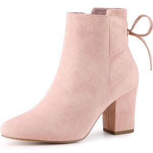 Round Toe Lace Up Chunky High Heels Dust Pink Ankle Boots for Women